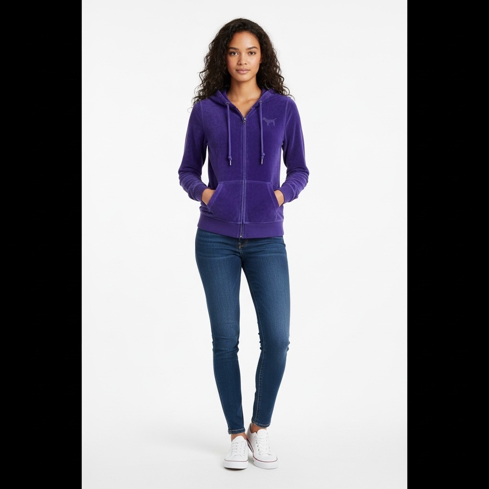PINK Victoria’s Secret Women’s Purple Hooded Full Zip Hoodie Size Small